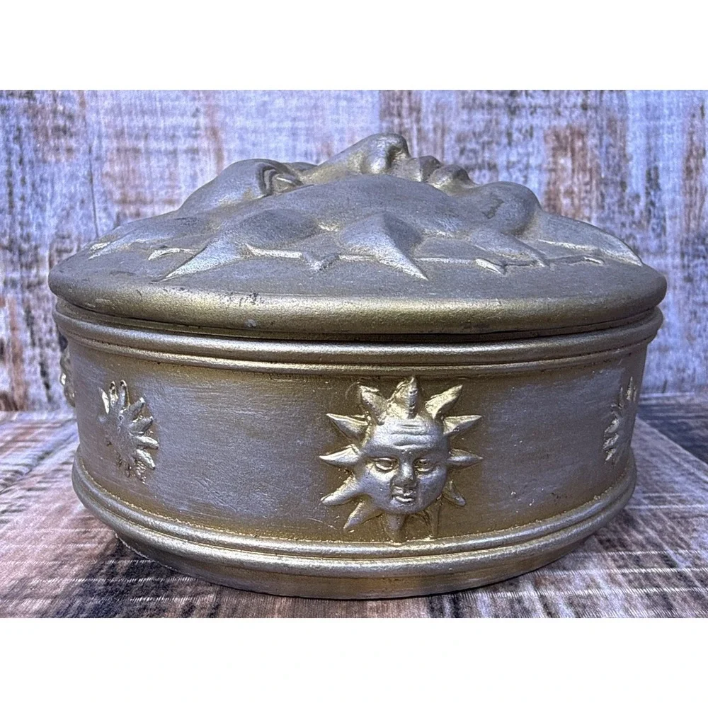 Vintage 3D Sun Face Trinket Jewerly Box